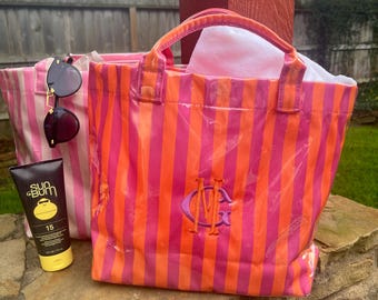 Personalized Striped Beach Tote Bag – Monogrammed Summer Carryall