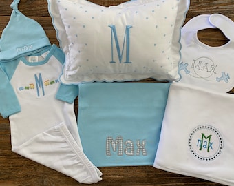 Monogrammed Baby Boy Layette Set: Personalized Shower Gift