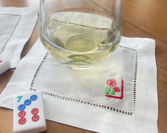 Mahjong Linen cocktail napkins- set of 4