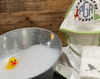 Dinosaur themed personalized hooded towel