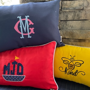 Custom Embroidered Outdoor Pillow: Monogram Accent Pillow