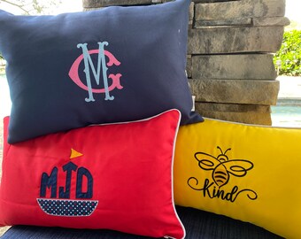 Custom Embroidered Outdoor Pillow: Monogram Accent Pillow
