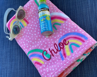 Personalized Rainbow Beach Towel: Custom Girl Monogrammed Towel