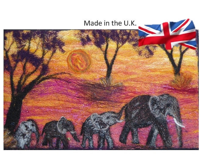 Needle felted kit  Book Cover/Picture Elephant Family