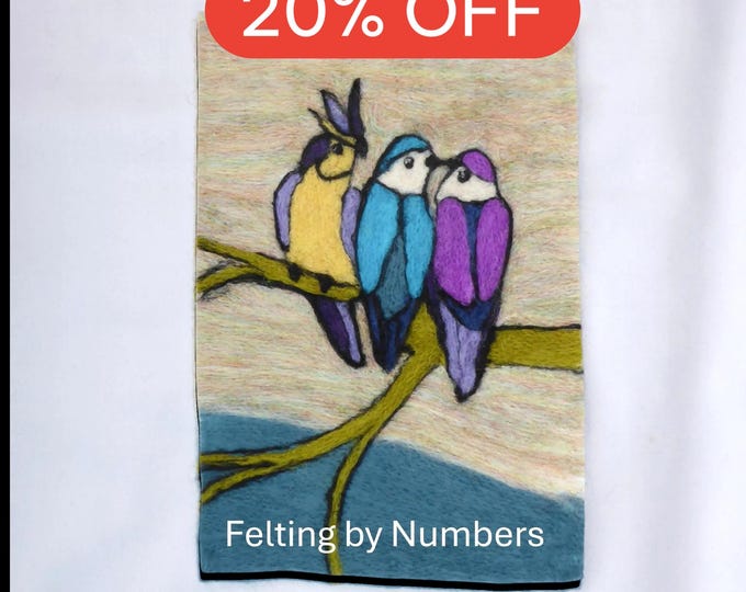 Felting by numbers (Birds), Picture kit, felting kit, Fibre art kit, craft kit, Felted Picture Kit