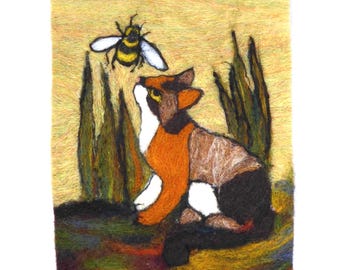 Felting by numbers (Cat), Picture kit, felting kit, Fibre art kit, craft kit, Felted Picture Kit