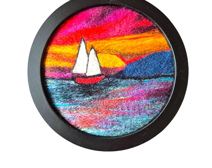 Felting by numbers Circular Picture kit (boat)
