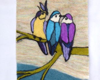 Felting by numbers (Birds), Picture kit, felting kit, Fibre art kit, craft kit, Felted Picture Kit