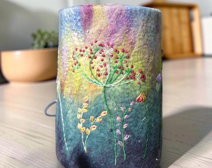 Large Felted Lamp (embroidered flowers)