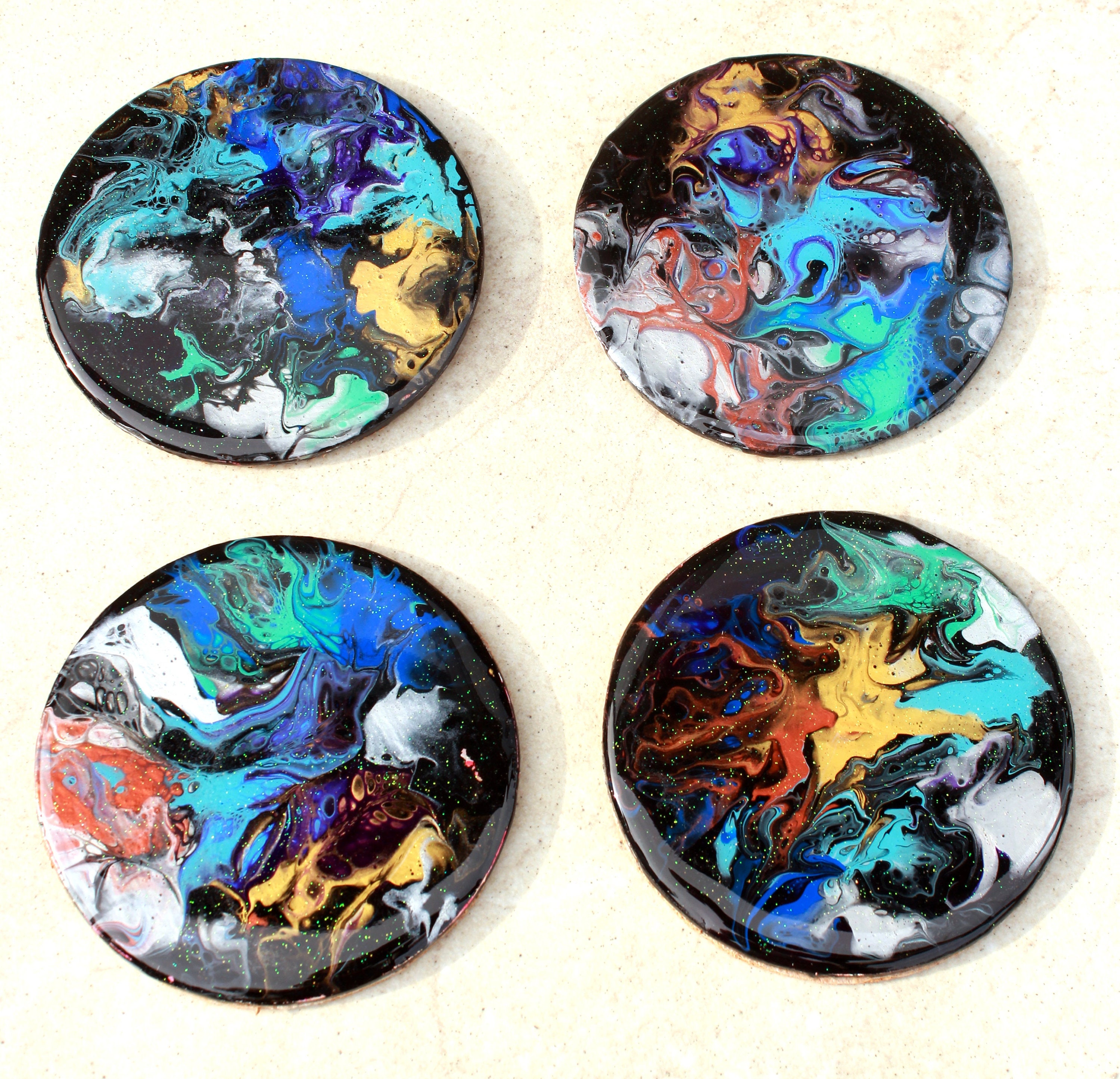 Set of 4 Handmade coasters original handpainted Acrylic Etsy