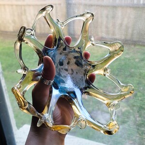 Vintage Murano Glass Starfish Dish – Handcrafted Italian Art Glass Bowl in Amber and Blue