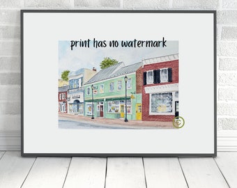 Virginia Leesburg downtown print, South King Street, Loudoun County Virginia, Historic Leesburg, Virginia watercolor print, VA print