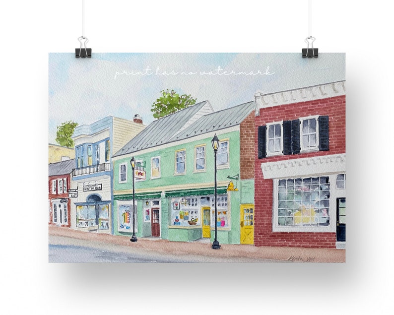 Virginia Leesburg downtown print, South King Street, Loudoun County Virginia, Historic Leesburg, Virginia watercolor print, VA print image 2