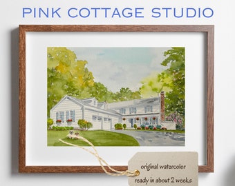 painting of my home, house painting from photo, realtor closing gift, personalized custom house painting, commissioned watercolor,