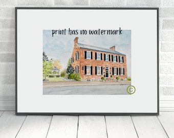 Birkby House Leesburg, Loudoun County Virginia, wedding and event venue, Virginia watercolor print, VA print