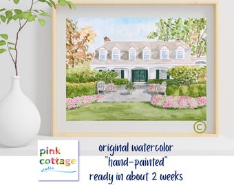 Custom Watercolor Home Portrait: House Painting from Photo, Realtor Gift