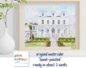 Personalized Watercolor House Portrait: Realtor Closing Gift, Housewarming Art