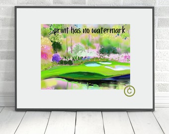 Augusta national 12th hole art, Masters golf, Amen Corner, golf print, Georgia golf  artwork