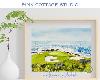 Pebble Beach Golf Course Watercolor Art Print: California Coast
