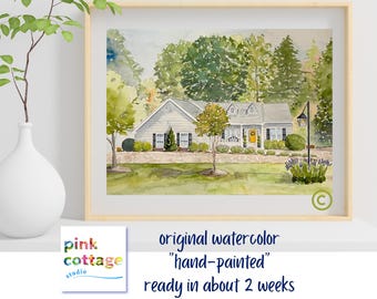 Custom House Portrait: Watercolor Painting, First Home Anniversary Gift
