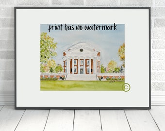 UVA The Rotunda, the lawn of the University of Virginia, art print for the student, alumni or historian, Charlottesville VA