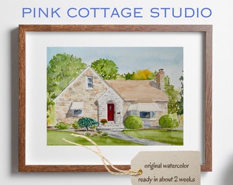 House portrait, painting of house, gift for newlyweds, illustration from photo, Gift for parents, watercolor painting of home