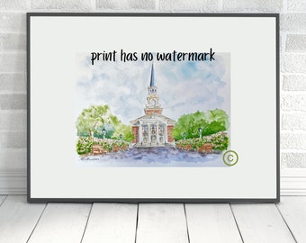 SMU Perkins Chapel print, ready to frame watercolor print, Southern Methodist University chapel