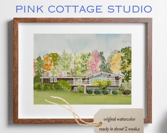 Paper anniversary gift, watercolor home painting, First Anniversary gift, Custom house portrait, House sketch