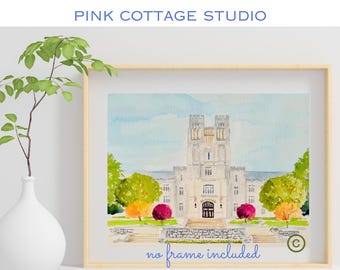 Virginia Tech art print, Blacksburg VA, Burruss Hall