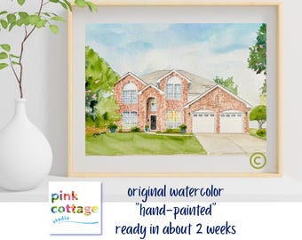 Watercolor painting of your home, handmade using your photos, realtor closing gift
