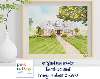 Watercolor House Portrait: Heirloom Home Painting, Realtor Closing Gift