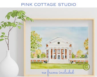 UVA The Rotunda, University of Virginia, art print for the student, alumni or historian, Charlottesville VA
