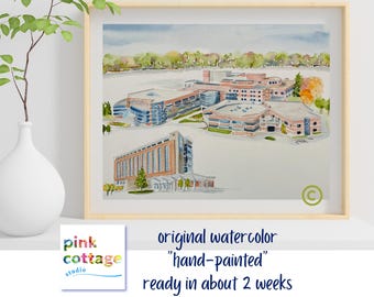 Personalized Watercolor Retirement Gift: Custom School, Office Portrait