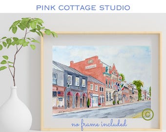 Leesburg Virginia Watercolor Print: Historic Downtown & Lightfoot Restaurant