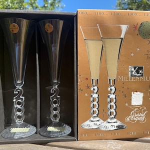 Vintage Crystal D’Arques Millenium Champagne flutes 2000 set of 2