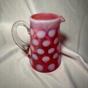 Vintage Fenton Cranberry Opalescent coin dot cream pitcher