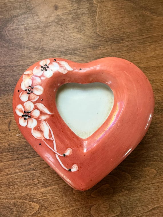 Hand Painted Porcelain Heart Trinket Box, Artist Signed