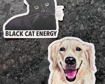 Golden retriever/black cat energy  vinyl sticker (Matte Finish)