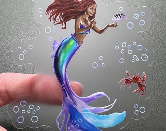 Little Mermaid with friends clear background vinyl sticker  (Matte Finish)