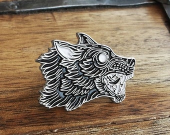 Grim Hound, Wolf Enamel Pin | Soft Enamel & Silver Plated |