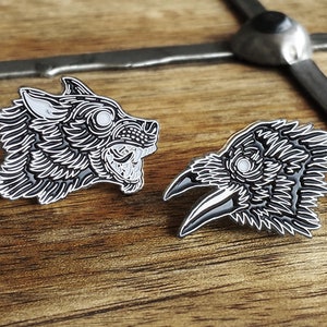 Orden des Mondes, Wolfes und Raben Emaille Pin Set | Soft Emaille & versilbert |