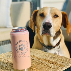 NEW Dog Paws Skinny Slim Can Cooler Hard Sparkling Seltzer Bachelorette Pool Beach Vacation Gift Lake Boat Summer Party Puppy Dad Beers Brew Glitter Blush