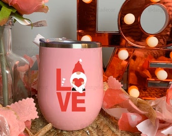 Valentines Day Gnome Mug L.O.V.E. Funny Wine Gift Tumbler for Him or Her Valentine