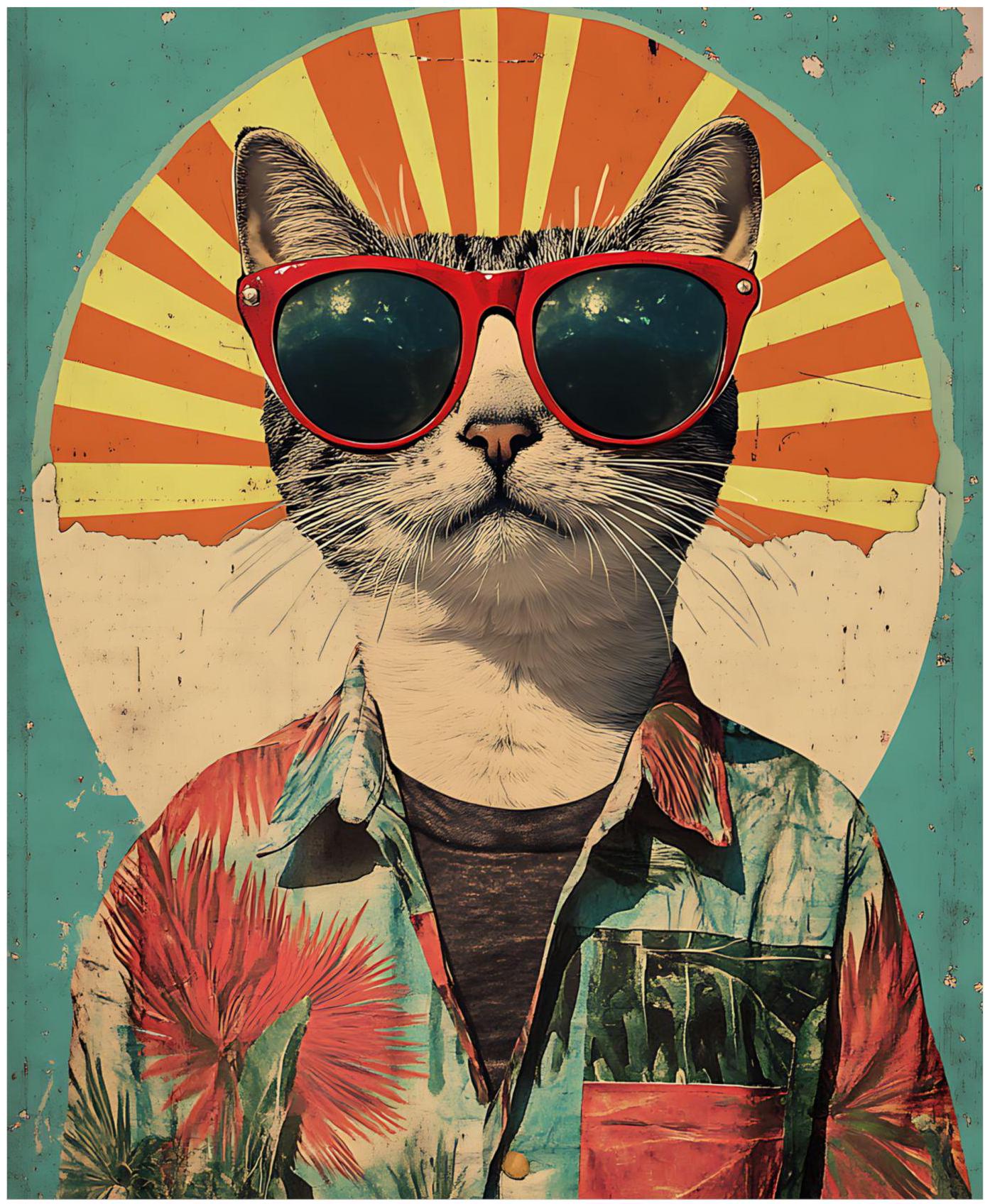 Vintage Retro Matte Vertical Poster Cool Cat Wall Art, Home Decor Print, Cat Lover Gift, Unique Dorm Room Decoration, Minimalist Cat Art