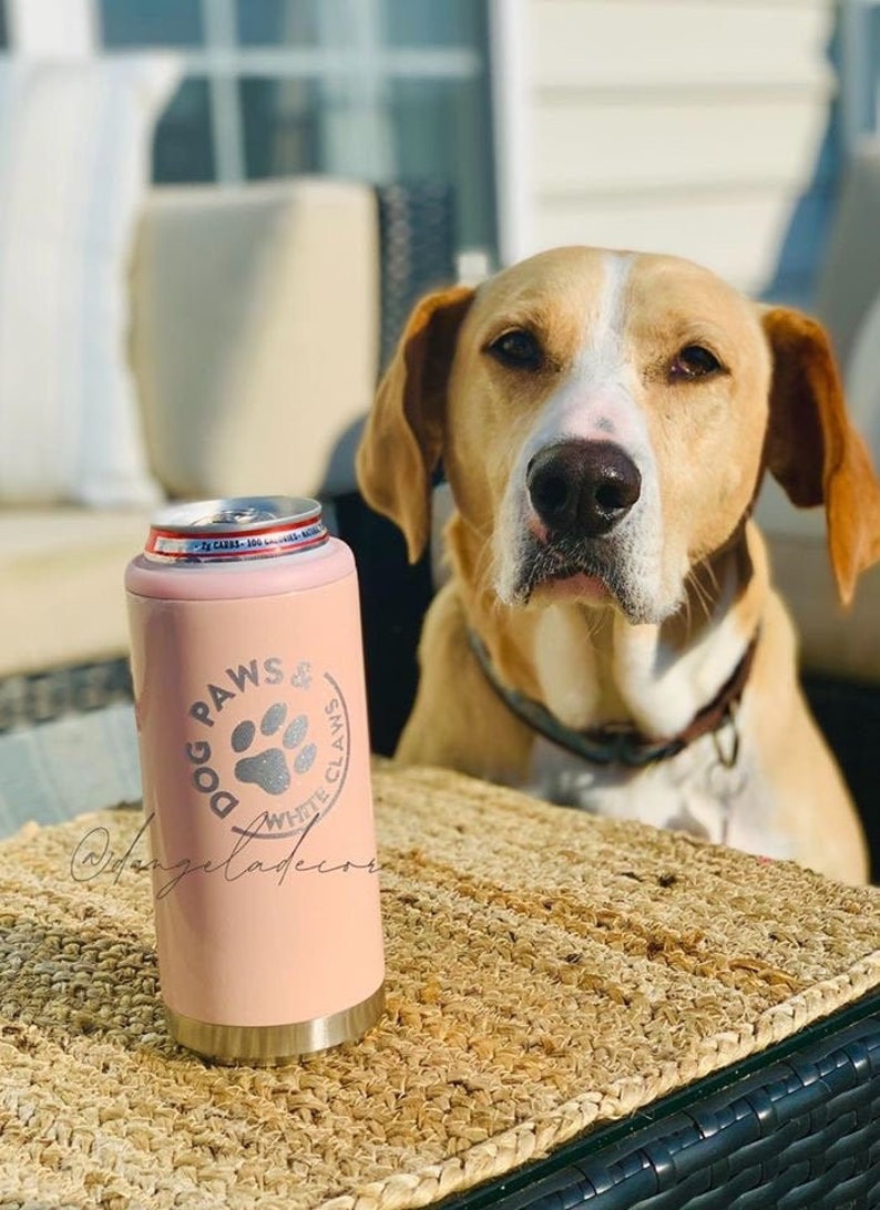 NEW Dog Paws Skinny Slim Can Cooler Hard Sparkling Seltzer Bachelorette Pool Beach Vacation Gift Lake Boat Summer Party Puppy Dad Beers Brew Glitter Blush
