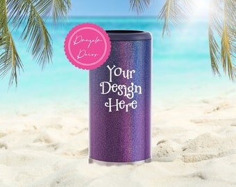 Mock Up Slim Can Cooler Beach Sand Vacation Nightshade Glitter Mockup Sublimation Photo JPG Beer Soda Juice Drink Tumbler Bachelorette Bride