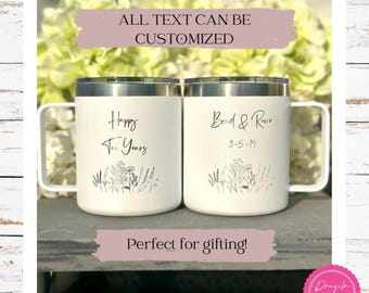Personalized 10th Anniversary Mug Set – Engraved Stainless Steel Gift