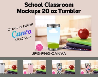 Mock Up  School Classroom Canva Drag and Drop Mockups 20 oz Coffee Sublimation Photo JPG Beer Soda Juice Drink Apple