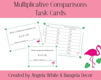 Multiplicative Comparisons Flamingo Task Cards 4th Grade Math
