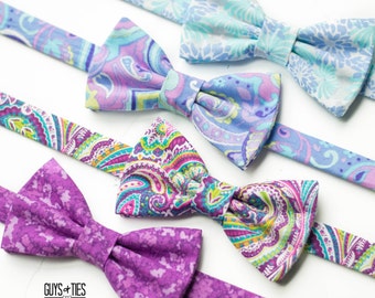 pastel blue and purple bow ties, Easter bowties, father son bow ties, lilac paisley bow ties for men, boys ring bearer bowtie, mix and match